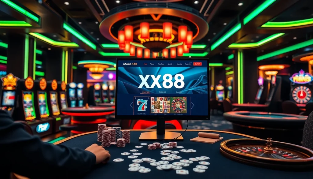 Betting enthusiasts immersing in the rich online gaming experience at https://xx88.today/, featuring tables and slots.