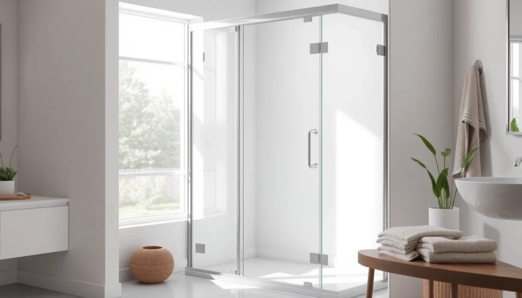 Elegant shower screen door showcasing sleek design and clear glass in a modern bathroom.