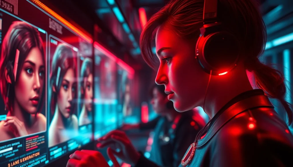 Experience NSFW AI's advanced features in a futuristic digital interface showcasing lifelike character images.