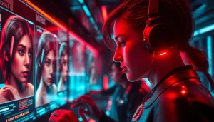 Experience NSFW AI's advanced features in a futuristic digital interface showcasing lifelike character images.