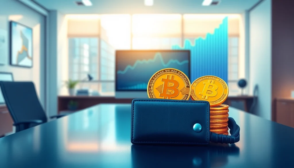 Comprendre bitcoin avec des illustrations d'un portefeuille numérique et graphiques financiers.