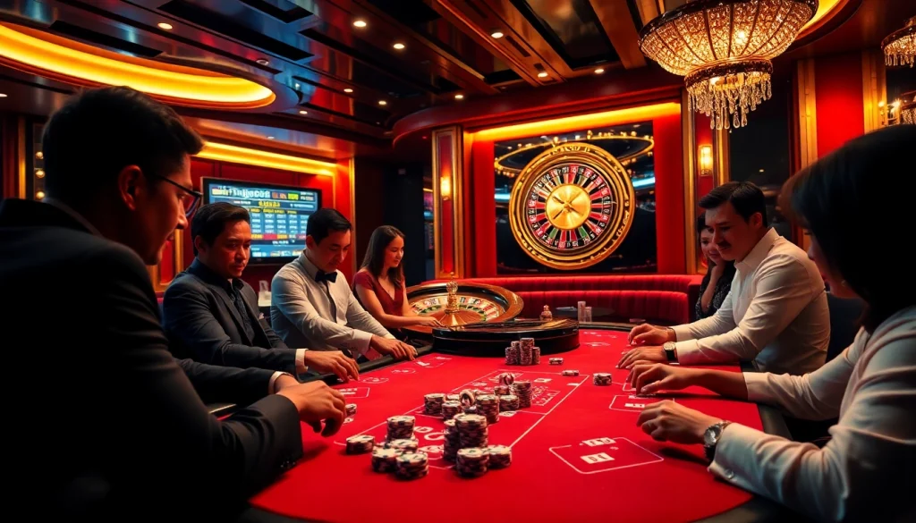 Exciting poker game scene with players engaged, reflecting the dynamic atmosphere of https://taigo88.team/ and casino thrills.