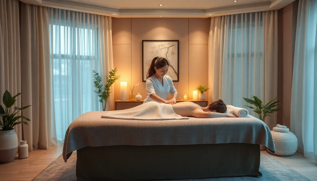 Premium 출장 massage service in a tranquil, elegant setting with professional therapist.
