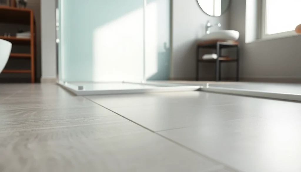 Install a beautiful shower base in a modern bathroom with sleek design elements.