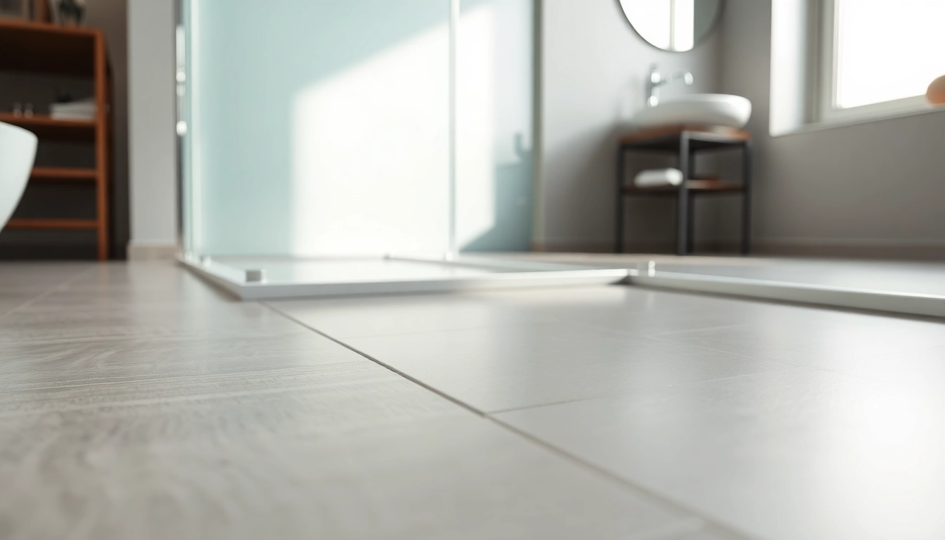 Install a beautiful shower base in a modern bathroom with sleek design elements.