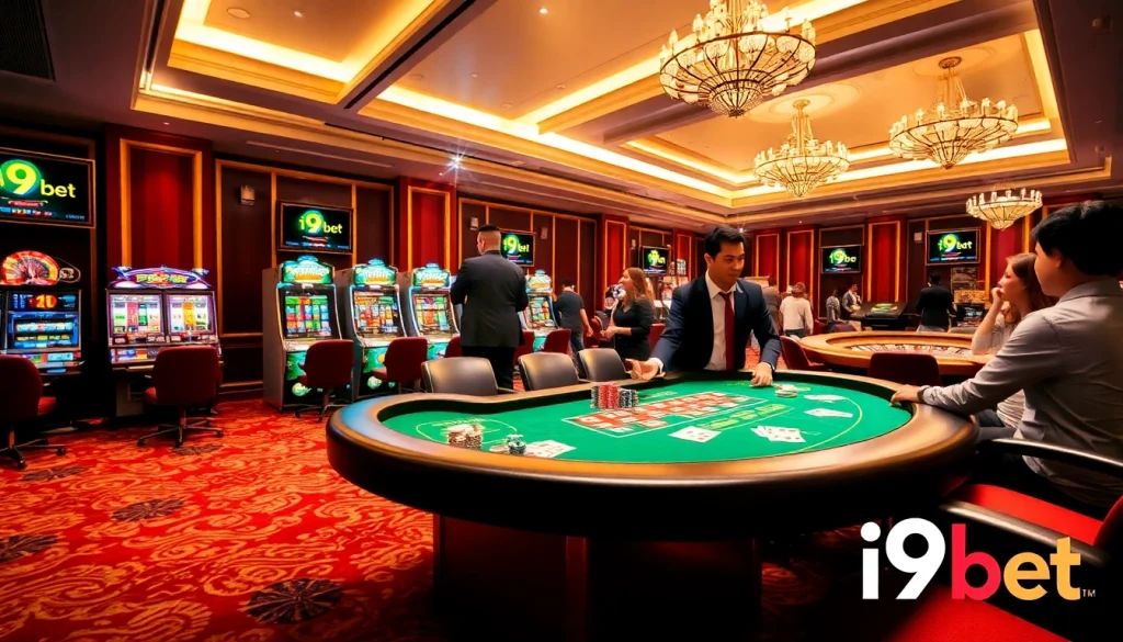 Experience the thrill at i9bet's luxurious poker table featuring vibrant cards and chips.
