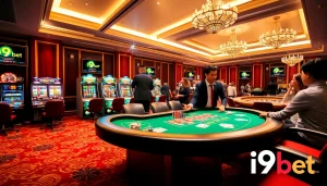 Experience the thrill at i9bet's luxurious poker table featuring vibrant cards and chips.