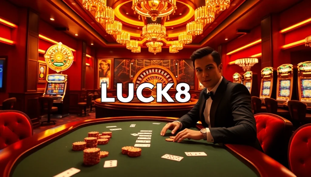 Người chơi LUCK8 lên chiến lược tại bàn poker sang trọng trong casino, tận hưởng cảm giác hồi hộp khi tham gia trò chơi.