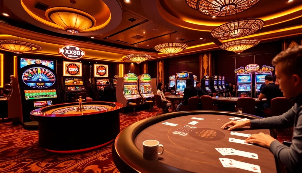 Experience the excitement of online gaming at XX88 with vibrant casino elements and engaging players.