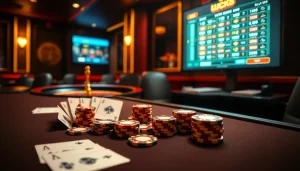Trải nghiệm cảm giác hồi hộp của LUCK8 với các yếu tố poker chuyên nghiệp và casino trong một không gian sang trọng.