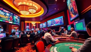 SboBet sportsbook betting experience featuring vibrant casino atmosphere and exciting gambling activities.
