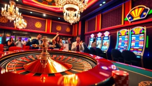 Engaging gamblers playing at a lively casino table connected to https://gg88.my/ with vibrant cards and chips.