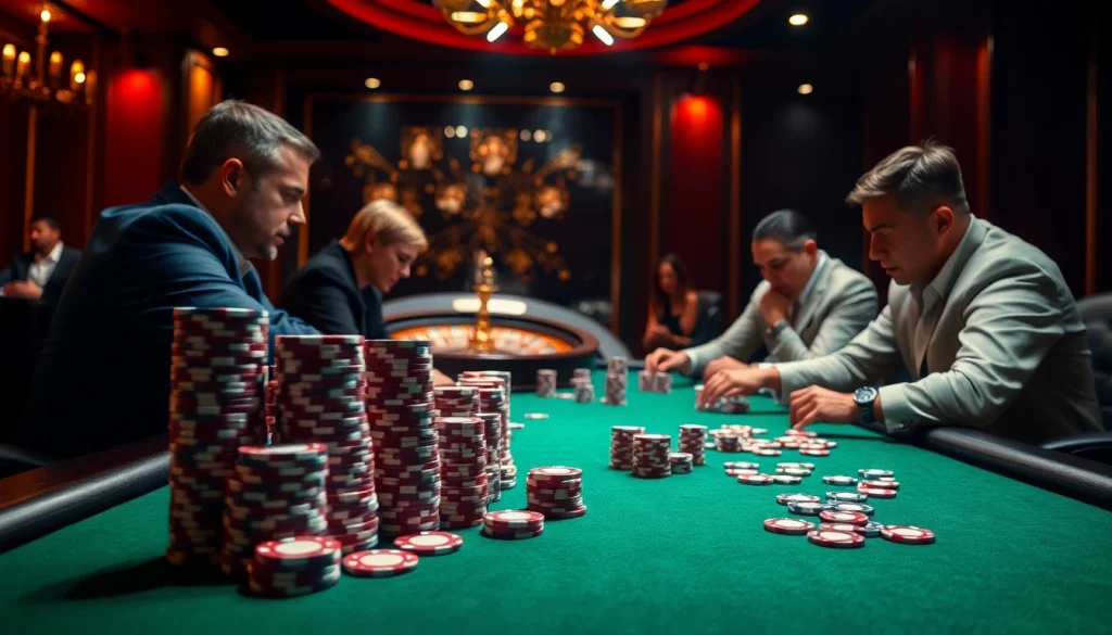 Exciting poker table scene depicting a high-stakes game, highlighting the xx88 link with rich colors and luxurious elements.
