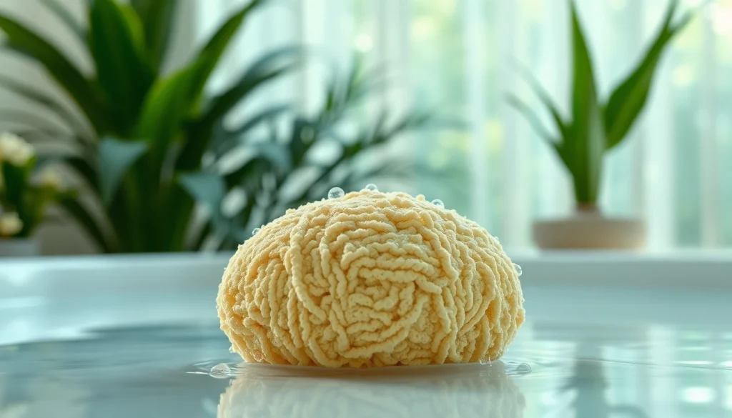 Experience the best back loofah for dry skin showcasing its unique texture in a serene bath setting.