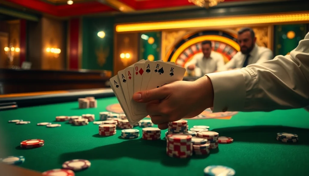 Découvrez l'excitation du 'casino en ligne france' avec des jetons de poker vibrants et un jeu à enjeux élevés.