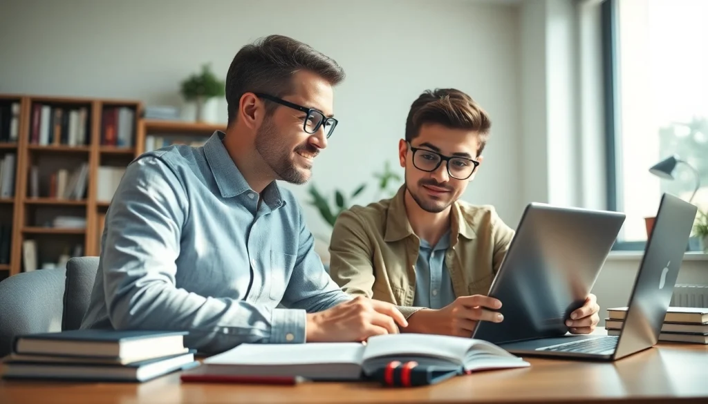 Online exams help through personalized tutoring in a bright study environment.