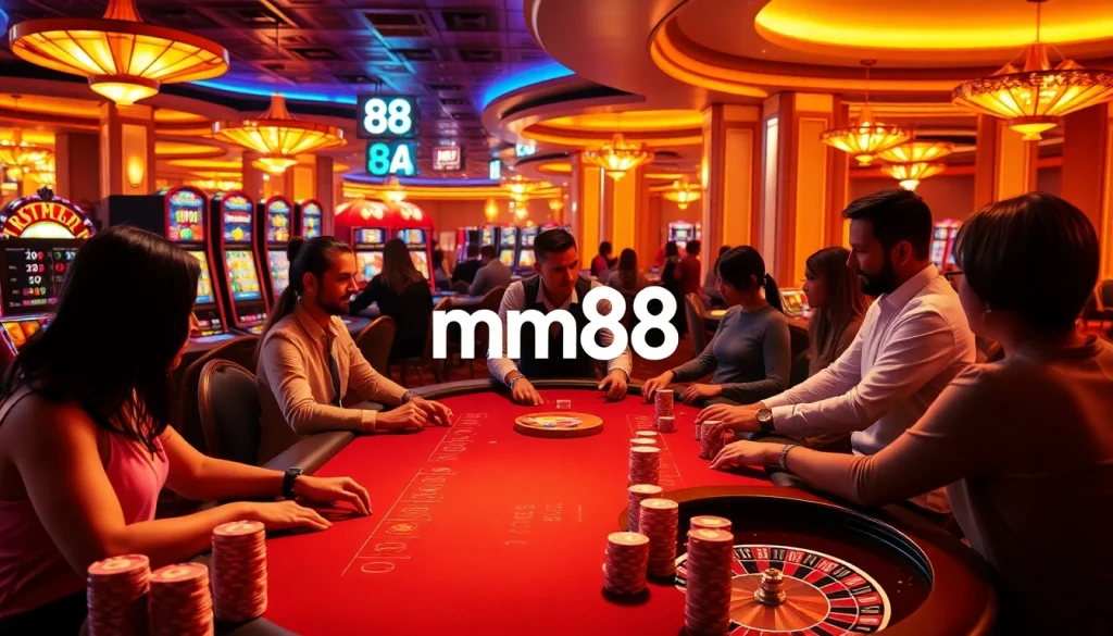 Players enjoying a thrilling game at mm88's casino, featuring poker and slot machines.