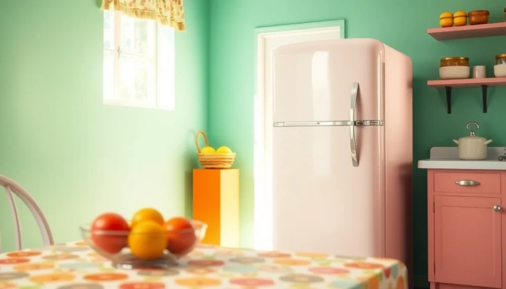 Retro Appliance in a pastel kitchen, showcasing vintage charm and nostalgia.