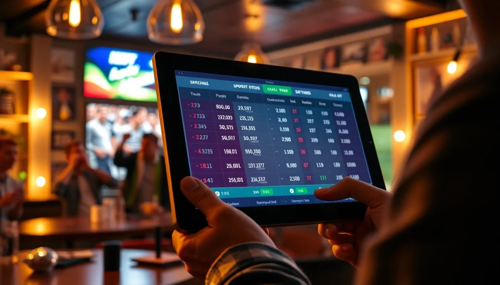 Kèo nhà cái displayed on a digital betting interface amidst a lively sports bar setting, highlighting excitement in online betting.