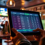 Kèo nhà cái displayed on a digital betting interface amidst a lively sports bar setting, highlighting excitement in online betting.