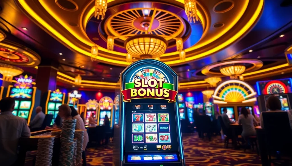 Menang besar dengan promosi bonus slot dalam suasana kasino yang dinamis.