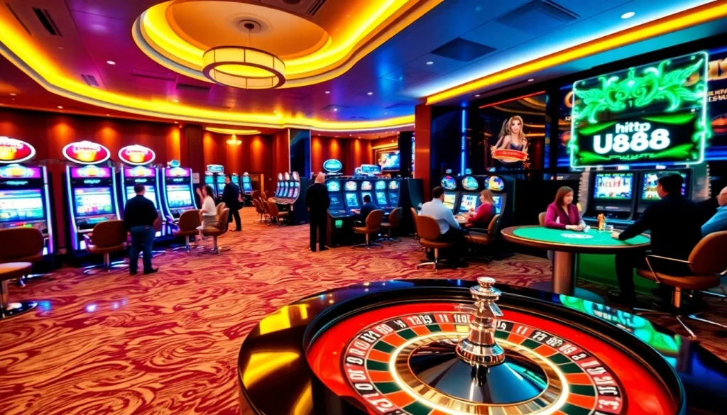 Engage in thrilling gameplay at http://u888.br.com/ with colorful slot machines and a vibrant casino environment.
