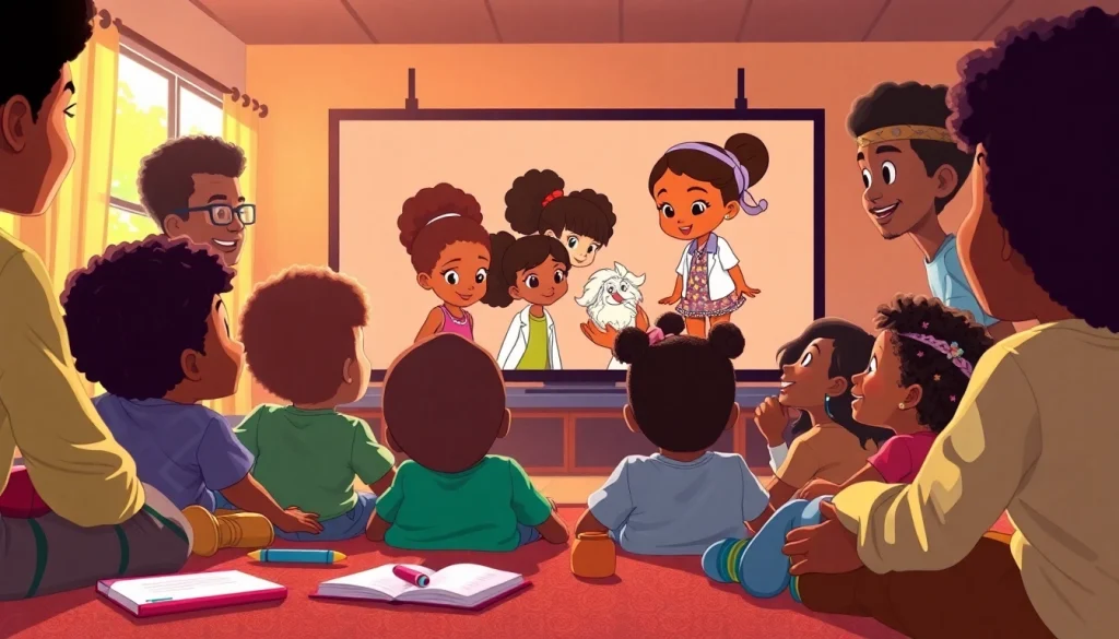 Diverse children engaging with African American Cartoons, celebrating rich animation culture.