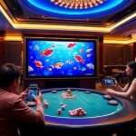 bắn cá đổi thưởng gameplay on a luxurious casino floor, showcasing excitement and vibrant colors.