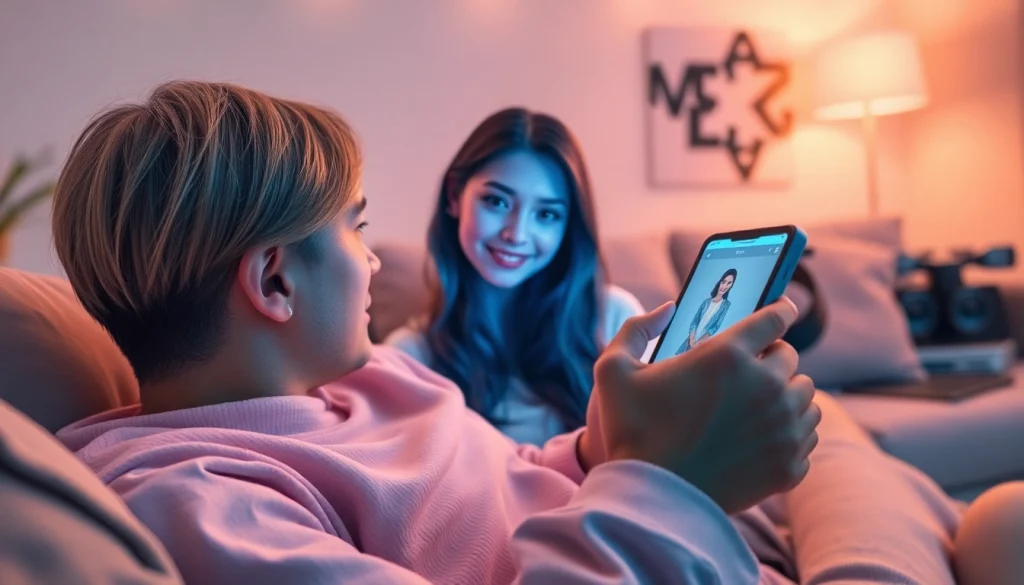 Engaging with an AI girlfriend on a modern device, showcasing advanced technology and companionship.