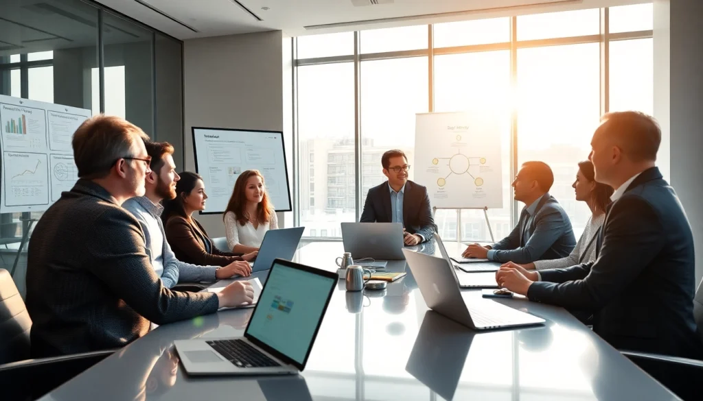 Visualize a dynamic Strategy Capture Management discussion with a diverse team in a bright boardroom.