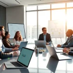 Visualize a dynamic Strategy Capture Management discussion with a diverse team in a bright boardroom.