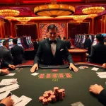 Scène de jeu passionnante dans un casino en ligne France avec une table de poker et des machines à sous vibrantes.