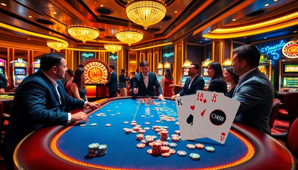 Experience the thrill of CM88 at a vibrant casino poker table filled with excitement.