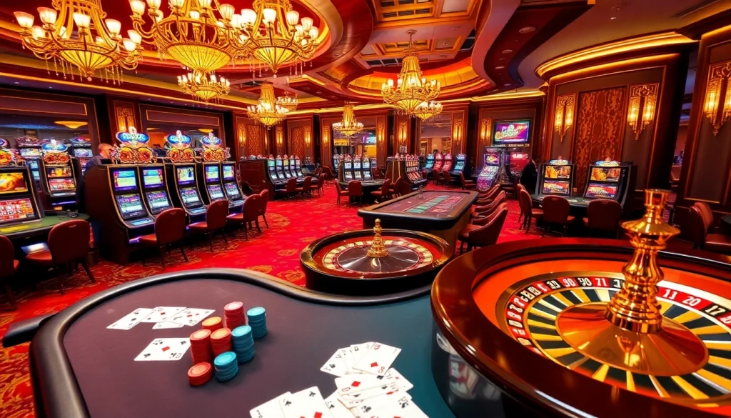 Engaging casino scene with players enjoying poker and slots at https://gg88.gold/, showcasing excitement and luxury.