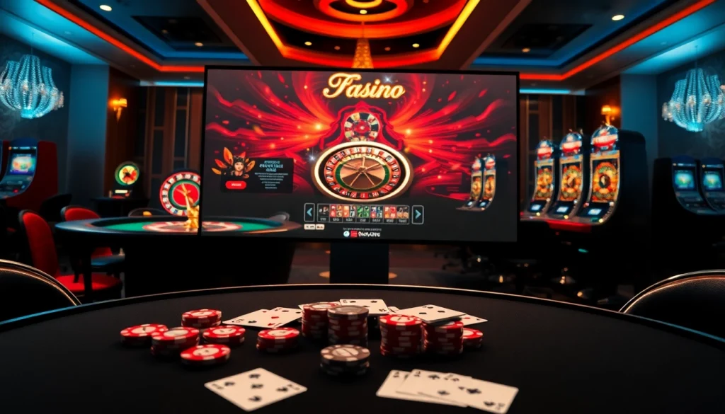 Vivez l'excitation du casino en ligne France avec des éléments de jeu vibrants comme des jetons de poker et des roulettes.