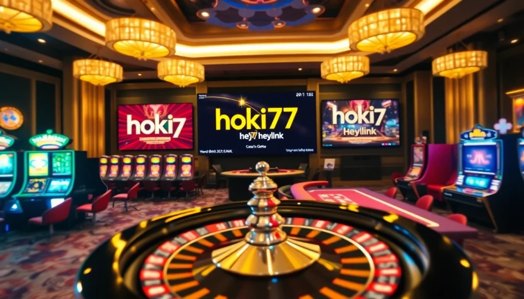 Experience the thrill of hoki77 heylink at a vibrant casino with slot machines and poker tables.