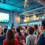 Exciting sports betting scene at a 토토스토리 event with diverse fans enjoying live matches.
